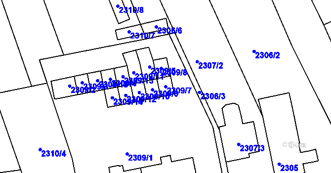 Parcela st. 2309/7 v KÚ Rousínov u Vyškova, Katastrální mapa