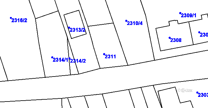 Parcela st. 2311 v KÚ Rousínov u Vyškova, Katastrální mapa
