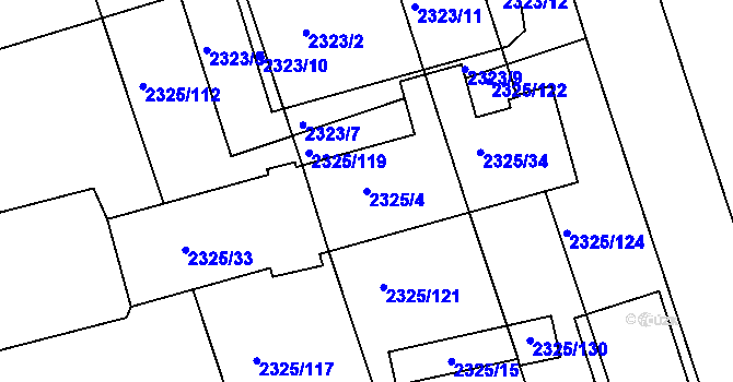 Parcela st. 2325/4 v KÚ Rousínov u Vyškova, Katastrální mapa