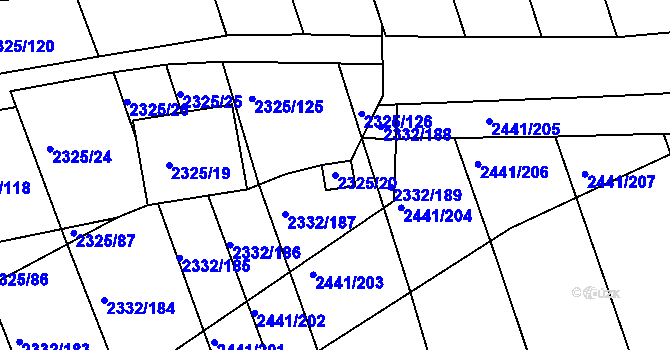 Parcela st. 2325/20 v KÚ Rousínov u Vyškova, Katastrální mapa