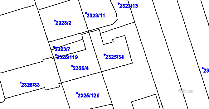 Parcela st. 2325/34 v KÚ Rousínov u Vyškova, Katastrální mapa