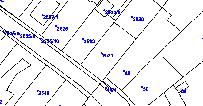 Parcela st. 2521 v KÚ Rousínov u Vyškova, Katastrální mapa