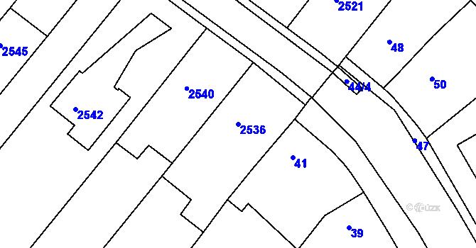 Parcela st. 2536 v KÚ Rousínov u Vyškova, Katastrální mapa