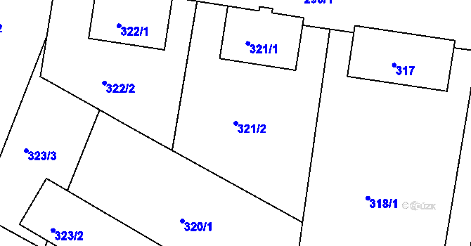 Parcela st. 321/2 v KÚ Rousínov u Vyškova, Katastrální mapa