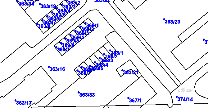 Parcela st. 368/2 v KÚ Rousínov u Vyškova, Katastrální mapa