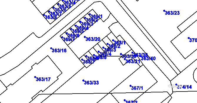 Parcela st. 368/4 v KÚ Rousínov u Vyškova, Katastrální mapa