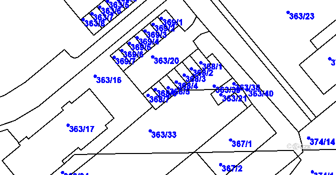 Parcela st. 368/5 v KÚ Rousínov u Vyškova, Katastrální mapa