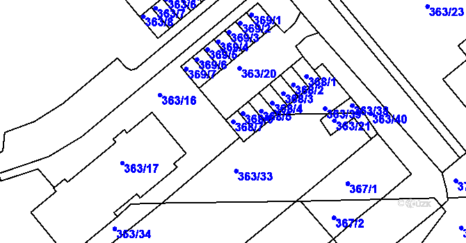 Parcela st. 368/7 v KÚ Rousínov u Vyškova, Katastrální mapa