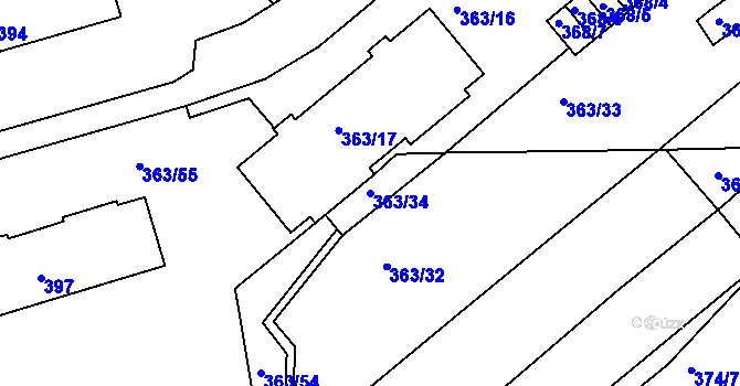 Parcela st. 363/34 v KÚ Rousínov u Vyškova, Katastrální mapa