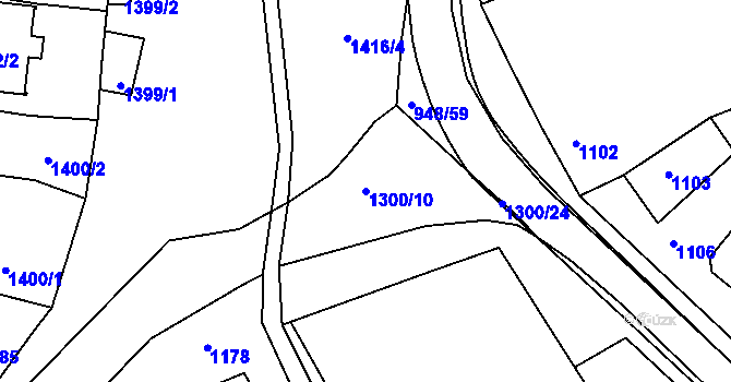 Parcela st. 1300/10 v KÚ Rousínov u Vyškova, Katastrální mapa