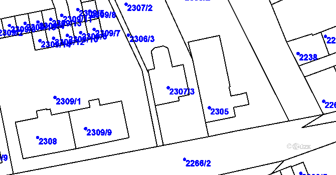Parcela st. 2307/3 v KÚ Rousínov u Vyškova, Katastrální mapa
