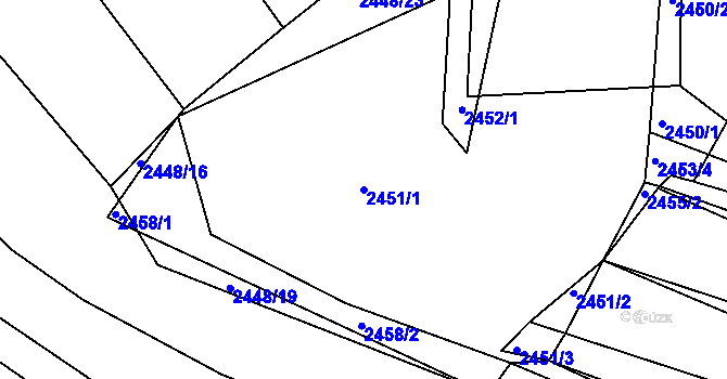Parcela st. 2451/1 v KÚ Rousínov u Vyškova, Katastrální mapa