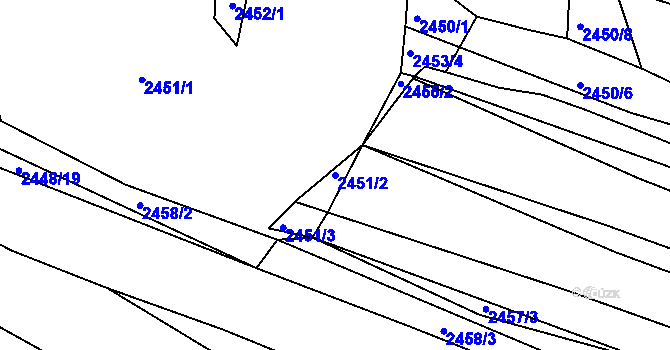 Parcela st. 2451/2 v KÚ Rousínov u Vyškova, Katastrální mapa