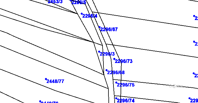 Parcela st. 2296/3 v KÚ Rousínov u Vyškova, Katastrální mapa