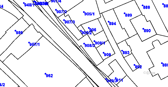 Parcela st. 908/2 v KÚ Rousínov u Vyškova, Katastrální mapa
