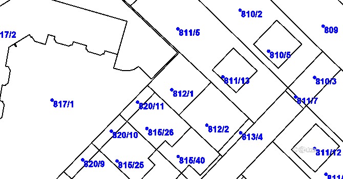 Parcela st. 812/1 v KÚ Rousínov u Vyškova, Katastrální mapa