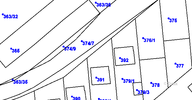 Parcela st. 380/2 v KÚ Rousínov u Vyškova, Katastrální mapa