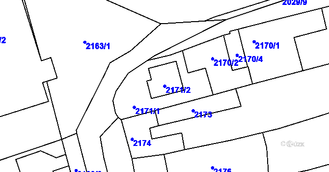Parcela st. 2171/2 v KÚ Rousínov u Vyškova, Katastrální mapa