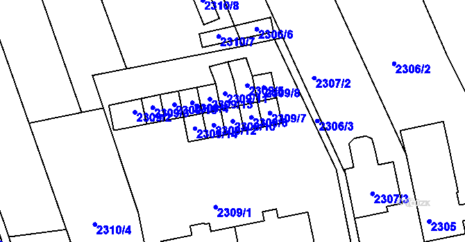 Parcela st. 2309/10 v KÚ Rousínov u Vyškova, Katastrální mapa