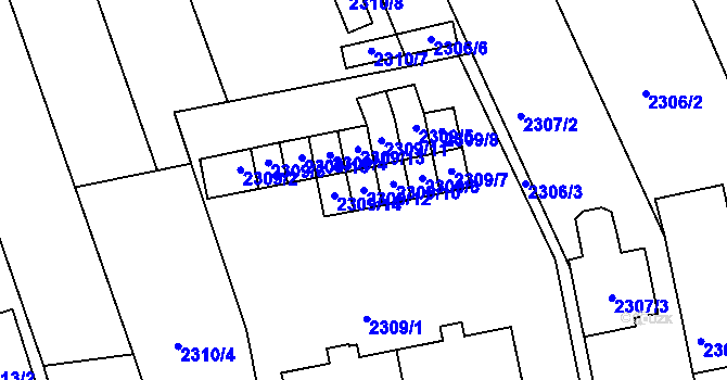 Parcela st. 2309/12 v KÚ Rousínov u Vyškova, Katastrální mapa
