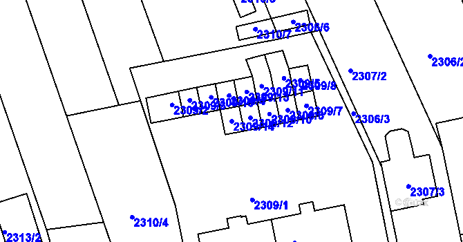 Parcela st. 2309/14 v KÚ Rousínov u Vyškova, Katastrální mapa