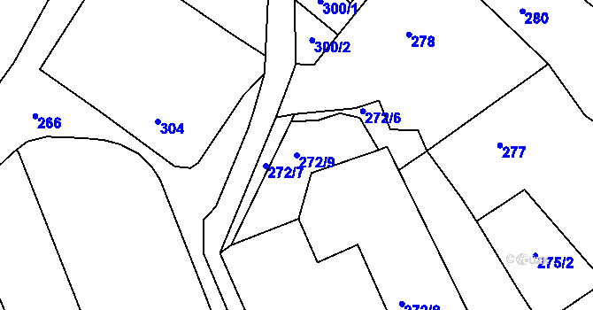 Parcela st. 272/9 v KÚ Rousínov u Vyškova, Katastrální mapa