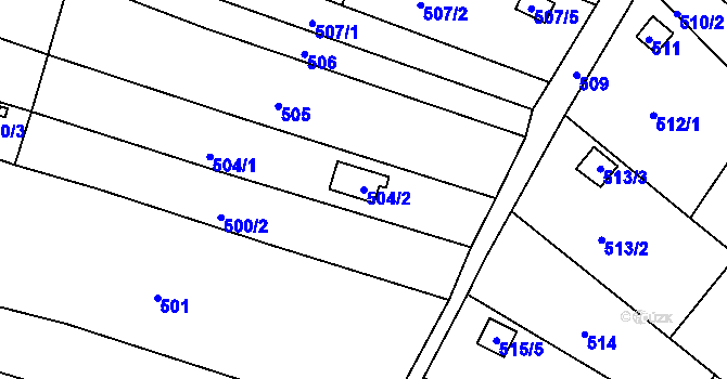 Parcela st. 504/2 v KÚ Rousínov u Vyškova, Katastrální mapa