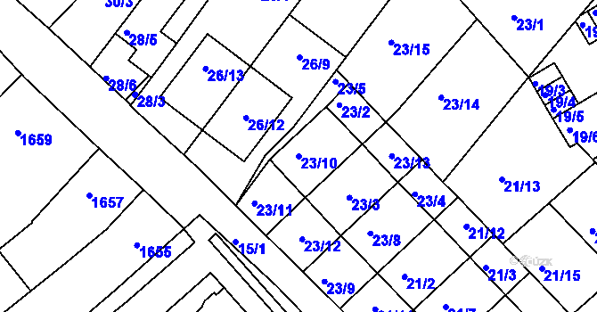 Parcela st. 23/10 v KÚ Rousínov u Vyškova, Katastrální mapa
