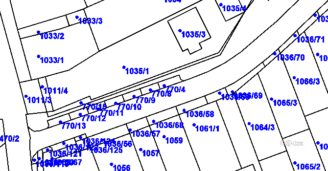 Parcela st. 770/4 v KÚ Rousínov u Vyškova, Katastrální mapa