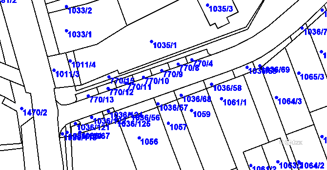 Parcela st. 1036/101 v KÚ Rousínov u Vyškova, Katastrální mapa