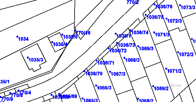 Parcela st. 1036/108 v KÚ Rousínov u Vyškova, Katastrální mapa