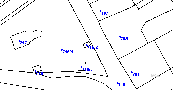 Parcela st. 716/2 v KÚ Rousínov u Vyškova, Katastrální mapa
