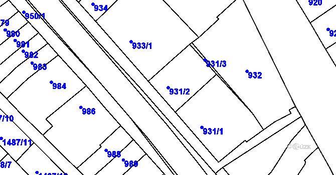 Parcela st. 931/2 v KÚ Rousínov u Vyškova, Katastrální mapa