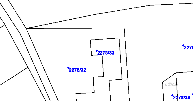 Parcela st. 2278/33 v KÚ Rousínov u Vyškova, Katastrální mapa