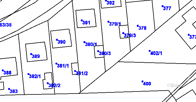 Parcela st. 380/3 v KÚ Rousínov u Vyškova, Katastrální mapa
