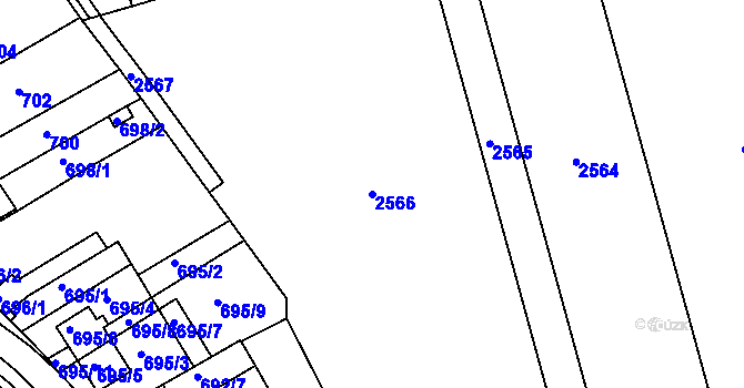 Parcela st. 2566 v KÚ Rousínov u Vyškova, Katastrální mapa