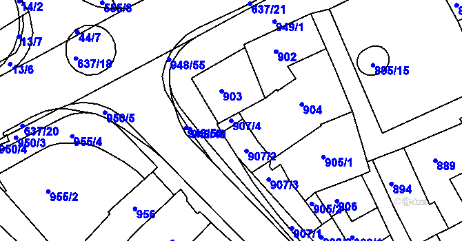 Parcela st. 907/4 v KÚ Rousínov u Vyškova, Katastrální mapa