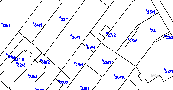 Parcela st. 28/4 v KÚ Rousínov u Vyškova, Katastrální mapa