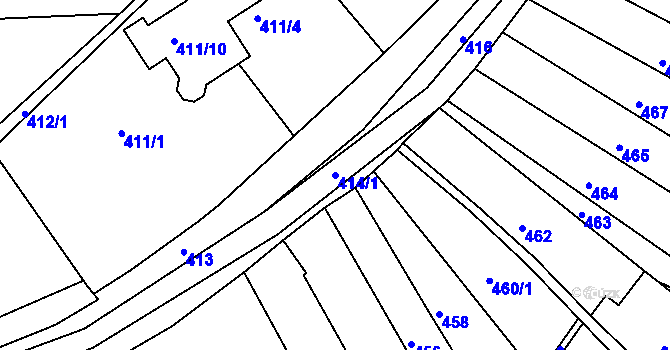 Parcela st. 414/1 v KÚ Rousínov u Vyškova, Katastrální mapa