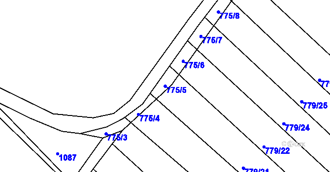 Parcela st. 775/5 v KÚ Rousínov u Vyškova, Katastrální mapa