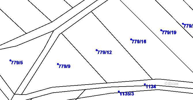 Parcela st. 779/12 v KÚ Rousínov u Vyškova, Katastrální mapa