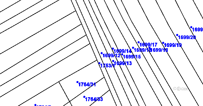 Parcela st. 1699/12 v KÚ Rousínov u Vyškova, Katastrální mapa