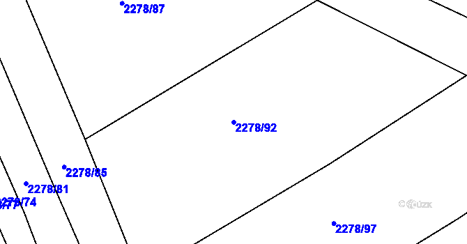 Parcela st. 2278/92 v KÚ Rousínov u Vyškova, Katastrální mapa