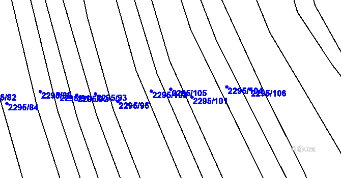 Parcela st. 2295/105 v KÚ Rousínov u Vyškova, Katastrální mapa