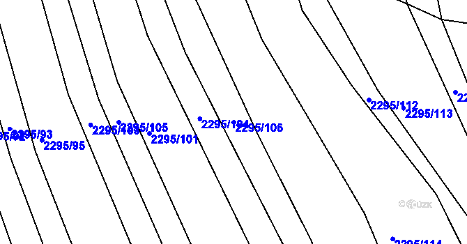 Parcela st. 2295/106 v KÚ Rousínov u Vyškova, Katastrální mapa