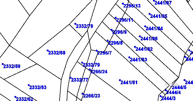 Parcela st. 2296/7 v KÚ Rousínov u Vyškova, Katastrální mapa