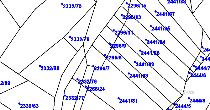 Parcela st. 2296/8 v KÚ Rousínov u Vyškova, Katastrální mapa