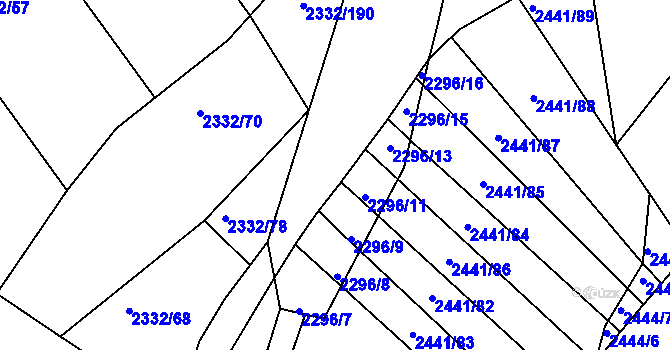 Parcela st. 2296/10 v KÚ Rousínov u Vyškova, Katastrální mapa