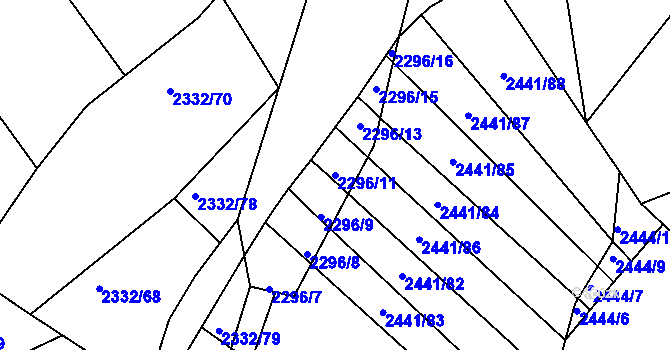 Parcela st. 2296/11 v KÚ Rousínov u Vyškova, Katastrální mapa