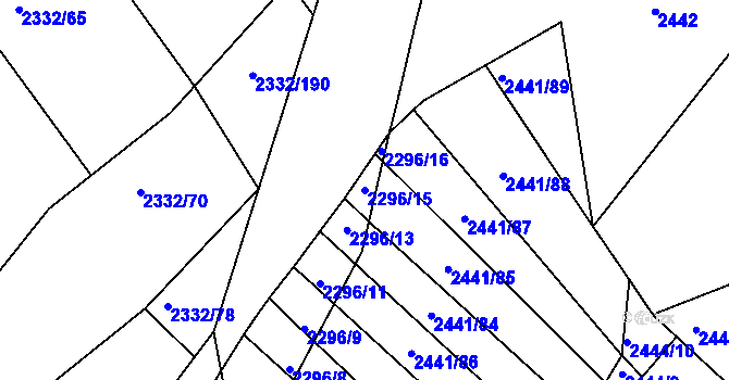 Parcela st. 2296/15 v KÚ Rousínov u Vyškova, Katastrální mapa